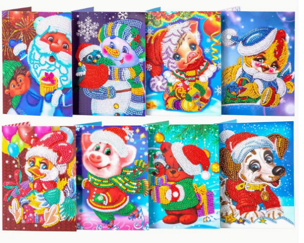 Diamond Painting 8-teiliges Diamant-Kunst-Malerei-Weihnachtskarten mit Tiermuster